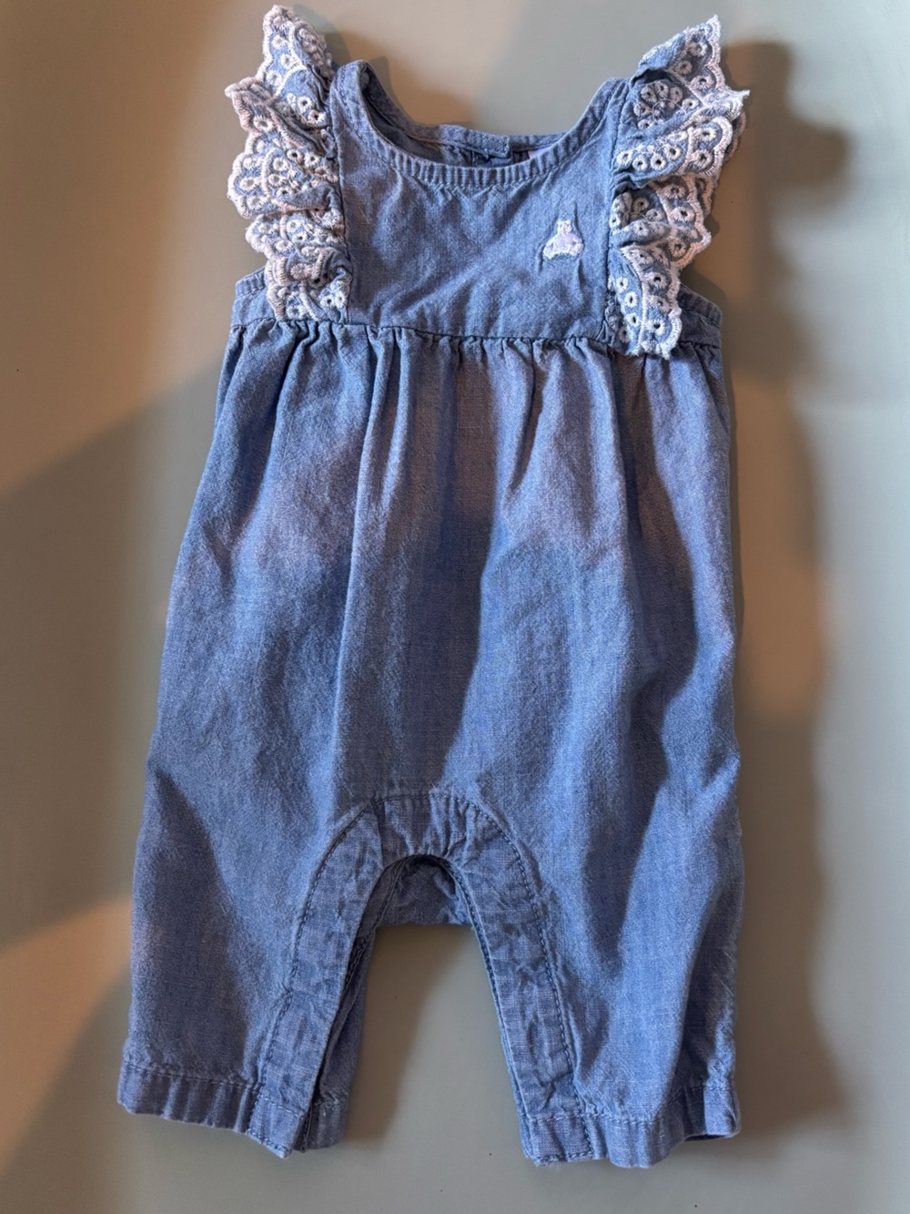 0-3 Months babyGAP Light Blue Denim-Style Ruffle One-Piece